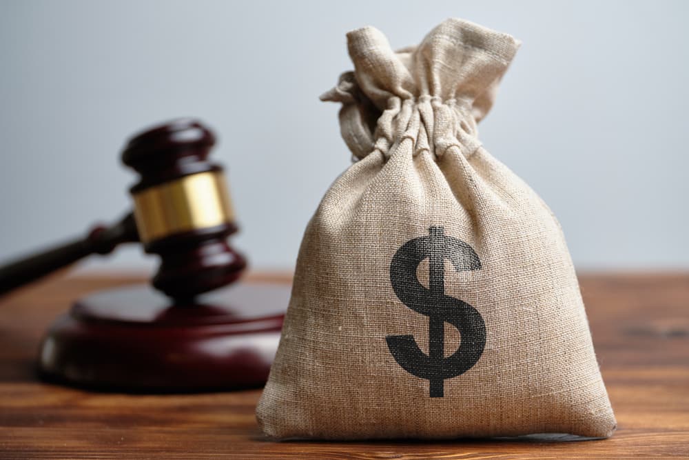 Dollar Bag and Judge's Gavel in background