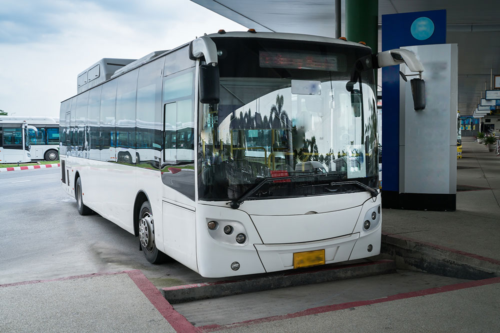 Bus stop at a transit station terminal