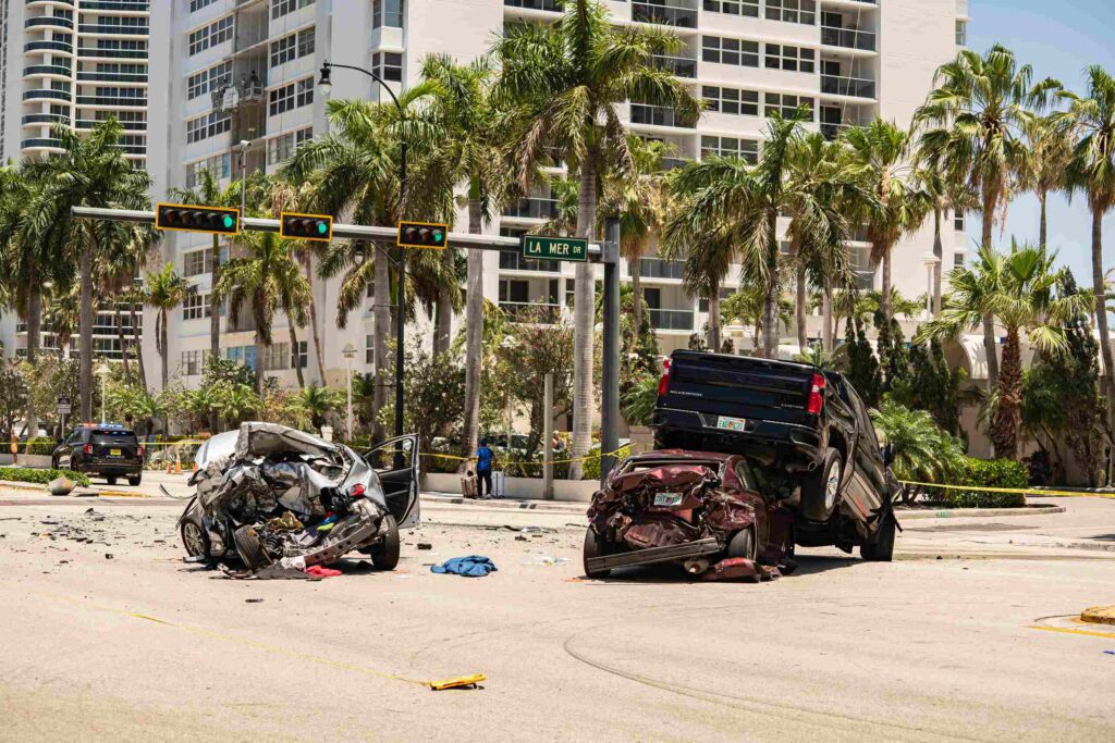 Distracted driving crash in Clearwater Beach Florida illustrating risks from tourist traffic and busy intersections
