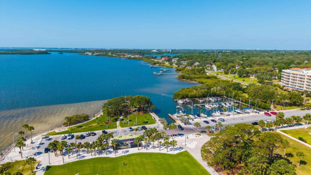 Aerial view of Safety Harbor, served by local pedestrian accident lawyers.