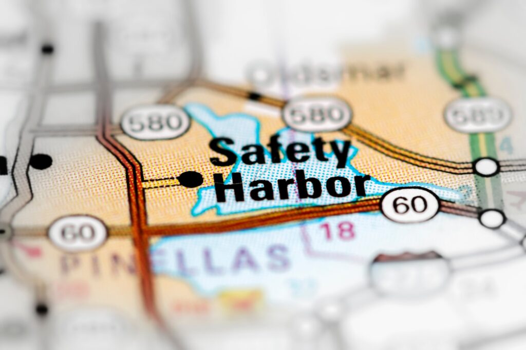 Map showing Safety Harbor, Florida service area for Uber accident lawyers.