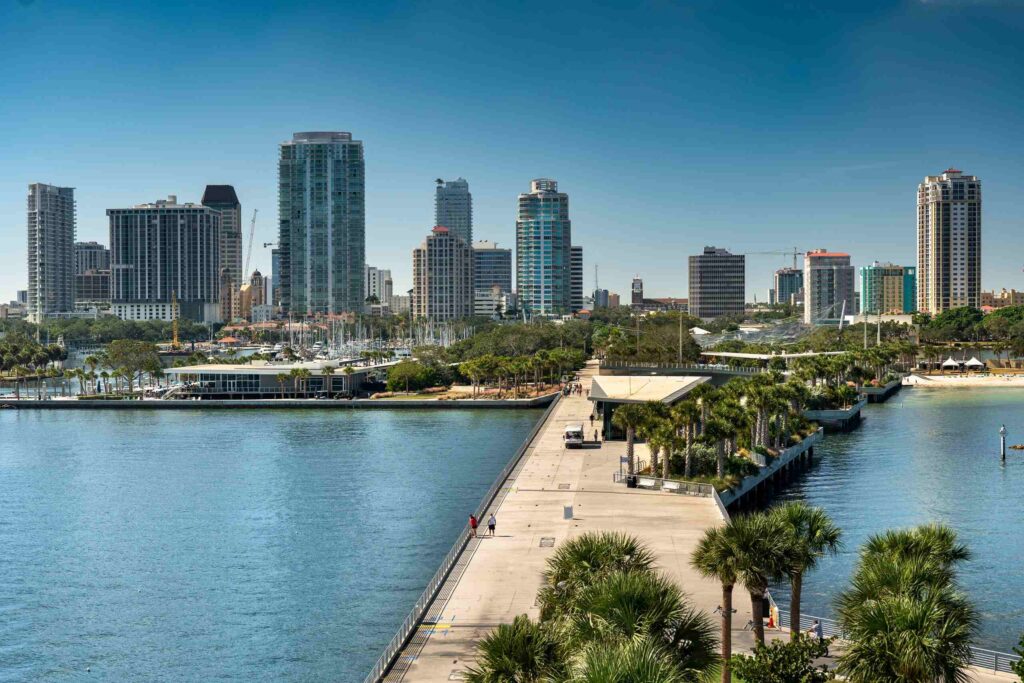 The downtown waterfront pier shows the local community served by St Petersburg Slip and Fall Accident Lawyers.